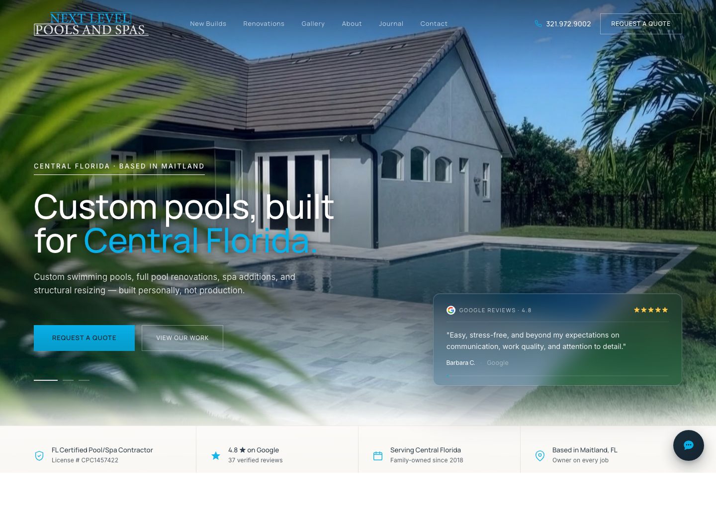 Next Level Pools homepage