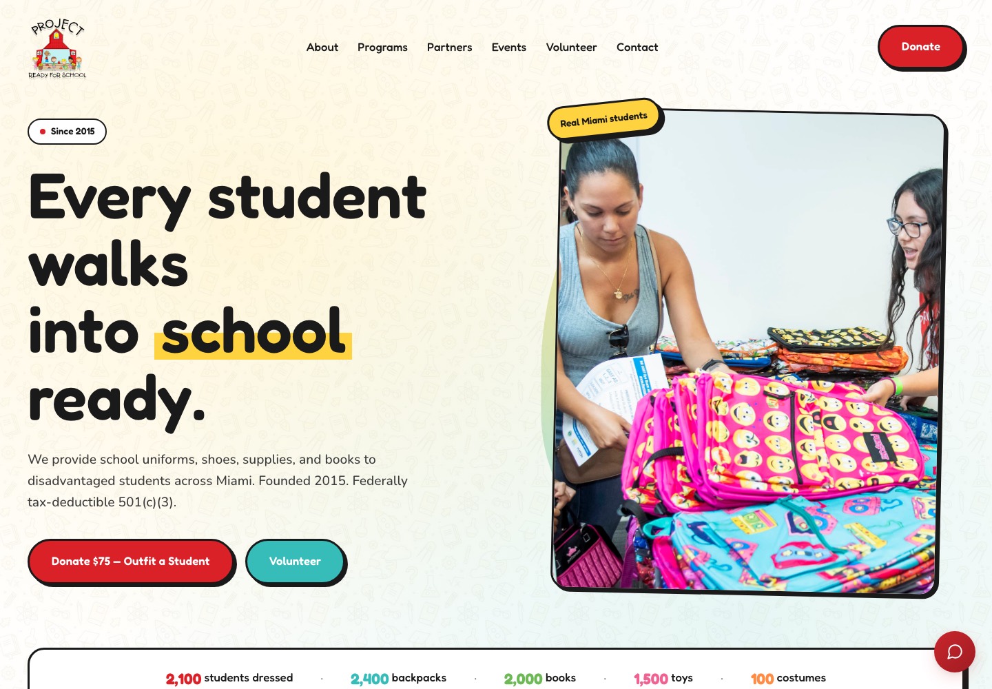 Project Ready for School homepage